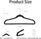 Velvet Hangers 50 Pack, Non Slip Clothes Hanger Felt Hanger with Pants Bar Slim Space Saving Suit Hangers for Closet Organizer, Heavy Duty Coat Hanger, 360° Rotating Hook(Black)
