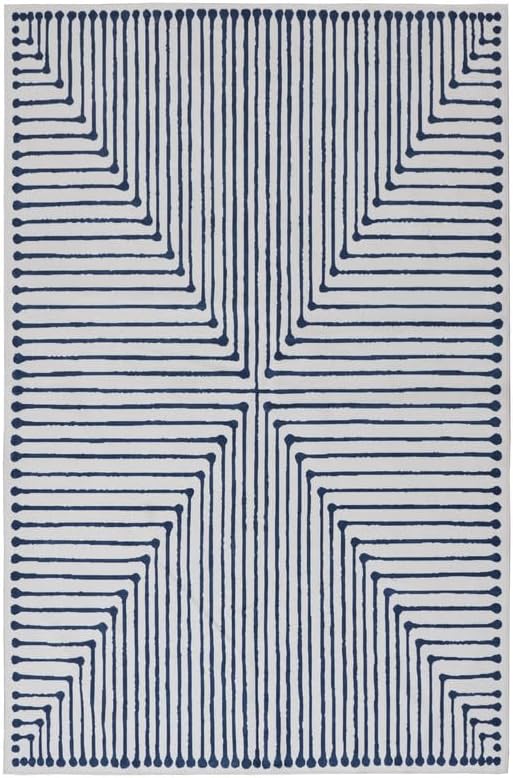 GLN Rugs Contemporary Collection - Machine Washable Area Rug, Contemporary Washable, Non Slip, Low Pile Chenille Rug, Living Room, Bedroom, Kitchen Rug (9' x 12' Blue Ivory)