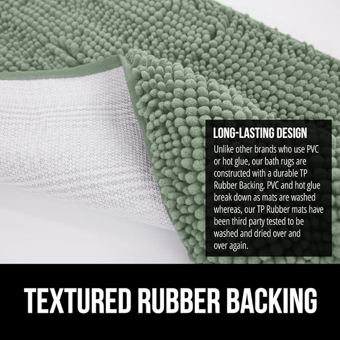 GORILLA GRIP Bath Rug Mat 60x24, Soft Absorbent Chenille, Quick Dry Microfiber Mats, Rubber Backing Washable Shower Floor Rugs, Bathmat Runner, US Designed Bathroom Home Decor Accessories Sage Green