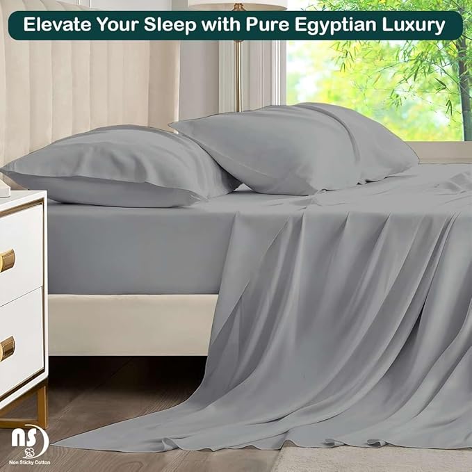 NON Sticky cotton Twin Size Sleeper Sofa Sheets, 4 Piece Egyptian Cotton Bed Sheet Set for Sofa Bed, 7" Deep Pocket for Pull Out Couch Mattress, 39" x 75", Light Grey Solid, Soft & Breathable