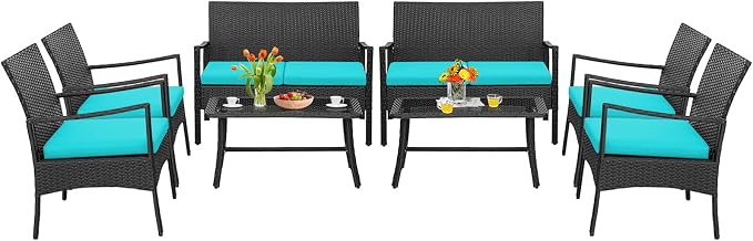 Tangkula 8 Pieces Rattan Conversation Set, Patio Sofa Couch Set