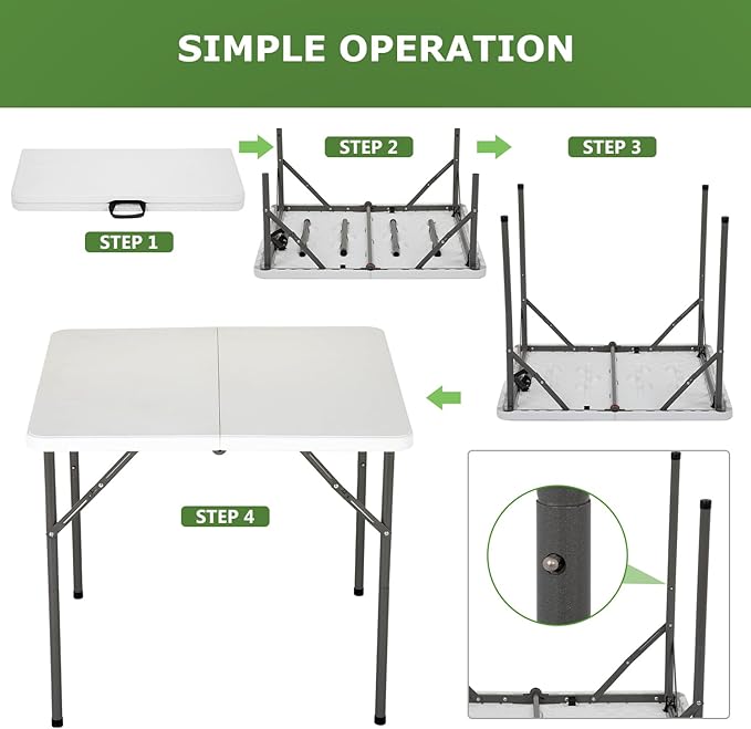 BestOffice Outdoor 34" Folding Card Table Plastic Table Portable Square Height Dining Table Perfect for Picnics,Parties,Party and Camping, White