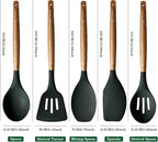 Non-Stick Silicone Cooking Utensils Set with Natural Acacia Hard Wood Handle, 5 Piece, High Heat Resistant (Green)