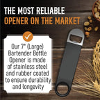 Bartender Bottle Openers, Beer Bottle Openers, Speed Openers 3 Pack by Premium Cold One. Professional Grade: Rubber Coated, Stainless Steel. Large, 7 inch