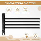 Teenyyou 20.4 Inches Swivel Towel Rack 304 Stainless Steel 4 Arms Bathroom Towel Rack Hanger Pool Holder Wall Mounted Swivel Bar Space Saving with Hook(Black)
