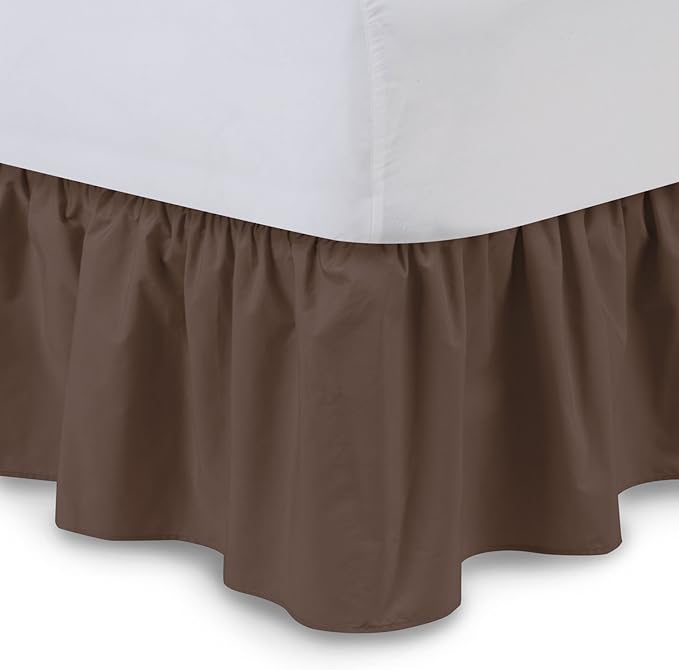 Bed Skirt - Ruffled Bed Skirt (Queen, Chocolate) 12 Inch Drop Dust Ruffle with Platform, 100% Cotton 800 Thread Count Fabric - Dust Ruffle Bedskirt for Easy Fitting and Easy Care
