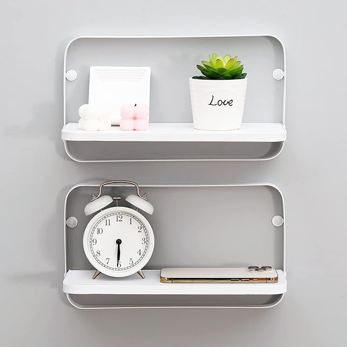 WELLAND White Floating Shelves Set of 2, Small Fold Down Wall Shelf Folding Display Wall Shelves for RV, Camper, Loft, Bedside | White Wooden Board & Metal Frame | 12" W x 5" D x 7" H
