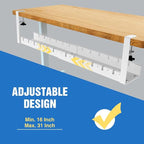 No Drilling Extendable Under Desk Cable Management, Metal Cable Management Tray Under Desk with Clamp, Retractable Power Strip Cord Holder for Wire Management 31Inch (1 Pack White)