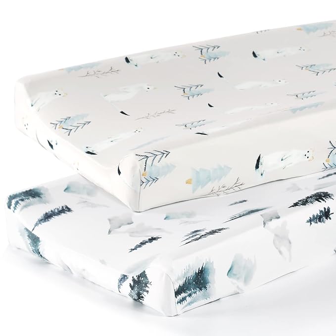 GRSSDER Stretch Ultra Soft Jersey Knit Changing Pad Cover Set 2 Pack, Change Table Pad Covers Fit 32"/34" x 16" Pads Safe and Snug, Cute Wild Forest Mongooses for Baby