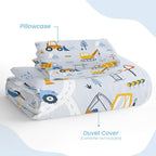 SANDJEST Construction Duvet Cover Sets Full Size for Kids Boys, Incude 1 Polyester Comforter Cover 80x90 Inches and 2 Pillowcases 20x26 Inches, Comforter Not Included, Gift for Christmas Birthday