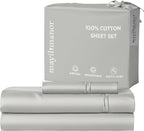 100% Natural Cotton Bed Sheets | 500 TC Single-Ply Sateen Weave Twin XL Sheets | Soft, Breathable, Hypoallergenic Solid 3-Piece Bedding with Deep Pocket Fitted, Flat, Pillowcase | Grey