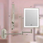 FASCINATE 5000mAh Rechargeable Wall Mounted Makeup Mirror, Bathroom Mirror Rectangle 8.7" Double Sided Touch Switch 1X 30X Magnifying, 3 Color Setting, Extended Arm 360° Swivel Foldable Nickel