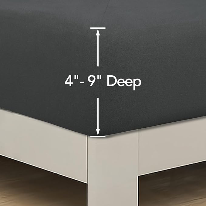 PureFit Stretchy Box Spring Cover Full - Elastic Fitted Box Spring Wrap Around 4 Sides, Wrinkle & Fading Resistant Fits Full Size Beds, Dark Gray