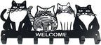 Key Holder for Wall, 11.88'' x 7'' Black Metal Cat Shape Decoration Key Hook Wall Mount Key Rack Hanger Storage Organizer with 7 Hooks for Home Doors Entryway Kitchen Garage Decor