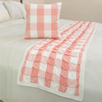 The HomeCentric King/Queen/Twin Peach Pink Decorative Full 68"x18" Bed Runner with 2 Pillow Cover, Textured & Buffalo Checks Bed Scarf on Cotton Fabric - Buffalo Plaid Peach