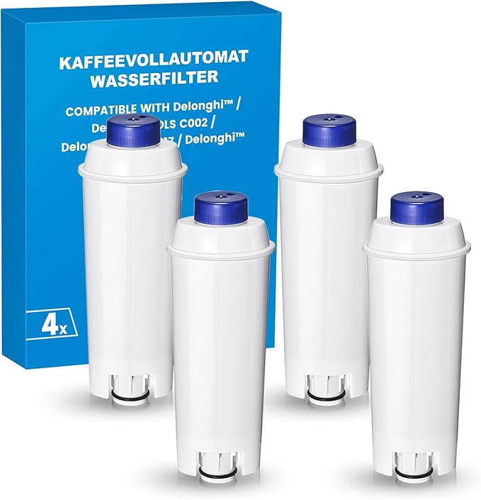 Klamol 4-Pack Coffee Machine Water Filter Replacement Compatible with DeLonghi DLSC002, for Magnifica Evo, Dinamica Plus, Eletta Explore, ECAM, ETAM, ESAM Series Espresso Machines