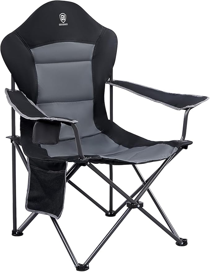 EVER ADVANCED Folding Camping Chair with High Back Padded 2 Pack Oversized Portable Lawn Chairs Lightweight Sturdy Steel Foldable Outdoor Camp Chair for Adults, Black