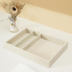 Bedside Organizer - Multi-use Nightstand & Desk-top Catchall Tray for Jewelry, Sunglasses, Phone, Watch, Perfume, Lipstick (Beige 3Grid)