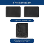 Moonsea King Size Sheets Set for Air Mattress - Deep Pocket King Sheet Set - 3Pcs Side Storage Pocket Fitted Sheet & Pillowcases Easily Fits 16in to 24in Pillow Top Bed Mattress, Black