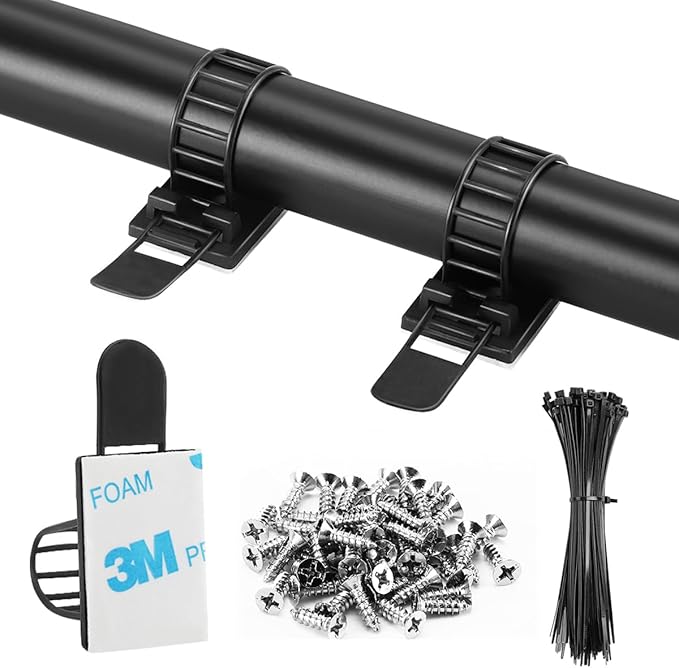 100Pcs Adhesive Cable Management Clips with 50Pcs Zip Ties, Adjustable Nylon Cable Strap Ties Wire Clips Clamps Organizer, Extra Screw & Hole - 3.35 Inch Black
