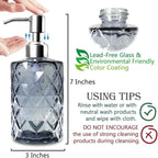 JASAI Diamond Design Glass Soap Dispenser with 304 Rust Proof Stainless Steel Soap Pump, 12 Ounce Kitchen Soap Dispenser for Bathroom, Hand Soap, Dish Soap (Grey)