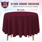16 Pack Maroon Plastic Tablecloth for Round Tables, Premium Decorative Burgundy Disposable Table Cloths for Parties, Maroon Round Party Table Cover for Birthday Anniversary Graduation, 84 Inch