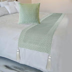 The HomeCentric King/Queen/Twin Blue Designer CA King 86"x18" Bed Runner Without Pillow Cover, Mosaic, Bead Embroidery, Handmade, Tassels Bed Scarf on Jacquard Fabric - Tessellation Blue