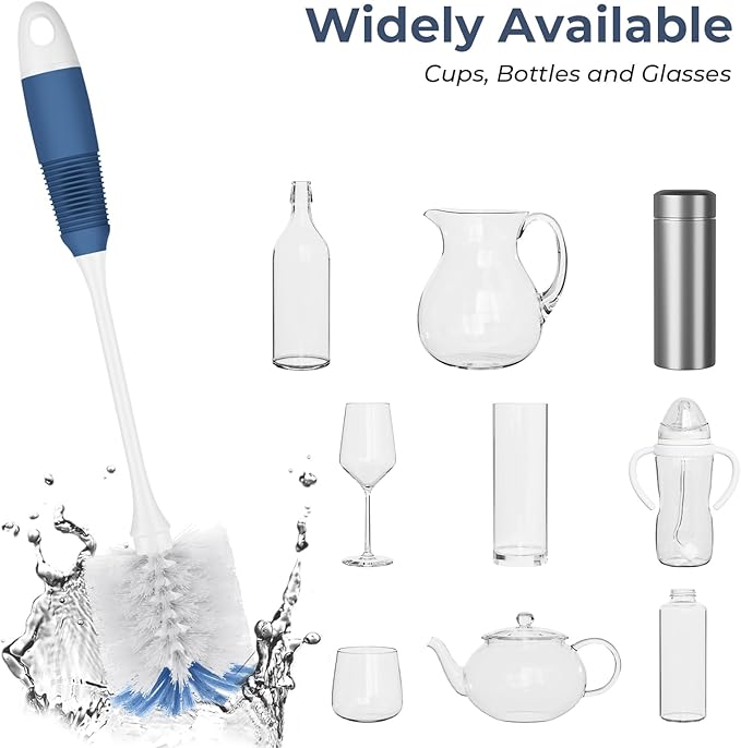 Amazer Bottle Brush Cleaner, Long Flexible Handle Bottle Brush Scrub for Water Bottles, Glasswares, Tumblers, Travel Coffee Mugs, 2 Pack