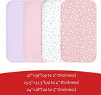 Pack and Play Sheets Girl, 4 Pack Mini Crib Sheets, Stretchy Pack n Play Playard Fitted Sheet, Compatible with Graco Pack n Play, Soft and Breathable Material, Pink