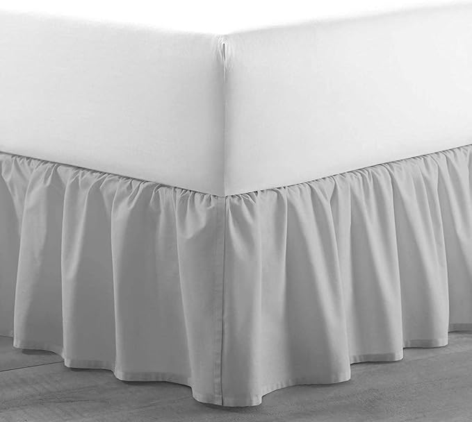 SlumberWell King Bed Skirt with Split Corners, Soft Microfiber, 16 Inch Drop, Light Grey Solid, Elegant Ruffled Design