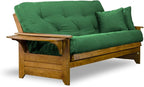 Nirvana Futons Brentwood Tray Arm Futon Sofabed Set - Full Frame, 8" Hunter Green Mattress, Rich Heritage Finish