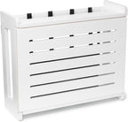 Wooden WiFi Router Storage Box - Standard Wall Mountable Decorative Modem Shelf Hider Cover with Cable Management System - Rustic Home Organization Solution for Most Routers Up To 11" Tall - White