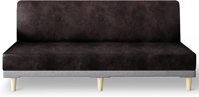 molasofa Leather Like Stretch Futon Slipcover Armless Futon Bed Sofa Cover Furniture Protector with Elastic Bottom, Soft and Washable Futon Cover for Sofa Bed Stay in Place（Larger，Chocolate）