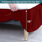 Shreem Linen Ruffled Bed Skirt with Split Corners, Gathered Style, 100% Microfiber, 18-Inch Drop, Dust Ruffle Bedskirt with Platform, Olympic Queen, Burgundy