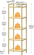 HOOBRO 5-Tier Gold Shelf, Narrow Book Shelf, Display Cabinet