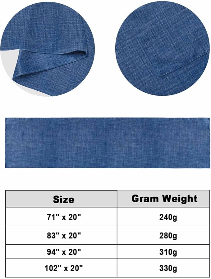 Retro Farm Linen Flax Bed Runners for Bedroom Hotel,Decorative Bedding Scarf Blue Solid Color Ocean Bed End Blanket Bedding Runner Scarves for King Size Bed,102x20in