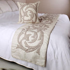 The HomeCentric Decorative Ivory & Beige Queen 74 x 18 inch Bed Runner Without Pillow Cover, Linen Lurex Applique Bed Scarf, Abstract Modern - Pretty Dainty