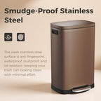 ELPHECO LPHECO Kitchen Trash Can with Lid Soft Close, 13 Gallon / 50L Stainless Steel Pedal Garbage Can, Heavy-Duty Step Wastebasket with 20 Bags, Removable Bucket, Home Office, Kitchen, Brown