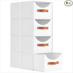Homsorout Stackable Storage Drawers - Collapsible Storage Bins with Drawers, 4 Pack Closet Shelf Organizer Basket, Fabric Pull Out Organizer for Bedroom, Living Room, Dorm, White