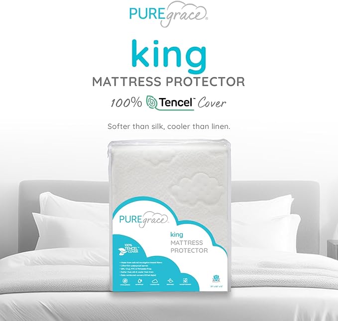 PUREgrace Tencel Mattress Protector (King) – Waterproof, Noiseless Cover, Soft and Breathable with Deep-Pocketed Corners for Secure Fit