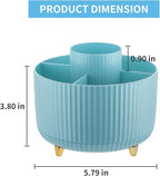 Marbrasse Desk Organizer, 360-Degree Rotating Pen Holder, Desk Organizers and Accessories with 5 Compartments Pencil Holder, Art Supply Storage Box Caddy for Office, Home（Light Blue）