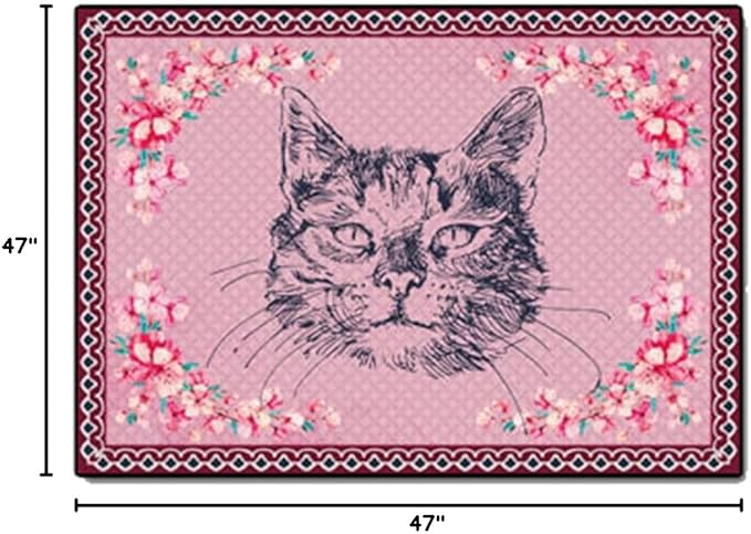 Cartoon Animal Pattern Area Rug Cute Cat Luxury Floral Decor for Carpet Farmhouse Bedroom Living Room Rugs Bathroom Kitchen Runner Mat Indoor Outdoor Non Slip Doormat 4' X 4'