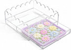 Scalloped Acrylic Tray, 7" x 7" Clear Acrylic Tray with Drawer for Needlepoint,Jewelry,Insert Photos, Art, Fabric, Napkin and Messages Display Basket, Decorative Tray Gift for Home Decor