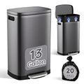 ELPHECO Kitchen Trash Can with Lid Soft Close, 13 Gallon / 50L Stainless Steel Pedal Garbage Can, Heavy-Duty Step Wastebasket with 20 Bags, Removable Bucket, Home Office, Titanium Silver