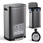ELPHECO Kitchen Trash Can with Lid Soft Close, 13 Gallon / 50L Stainless Steel Pedal Garbage Can, Heavy-Duty Step Wastebasket with 20 Bags, Removable Bucket, Home Office, Titanium Silver