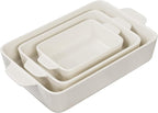 Kook Ceramic Bakeware Set, Rectangular Baking Dishes, For Casseroles, Lasagna, Cake, Small, Medium & Large Pans, Microwave & Dishwasher Safe, Set of 3, (Ivory)