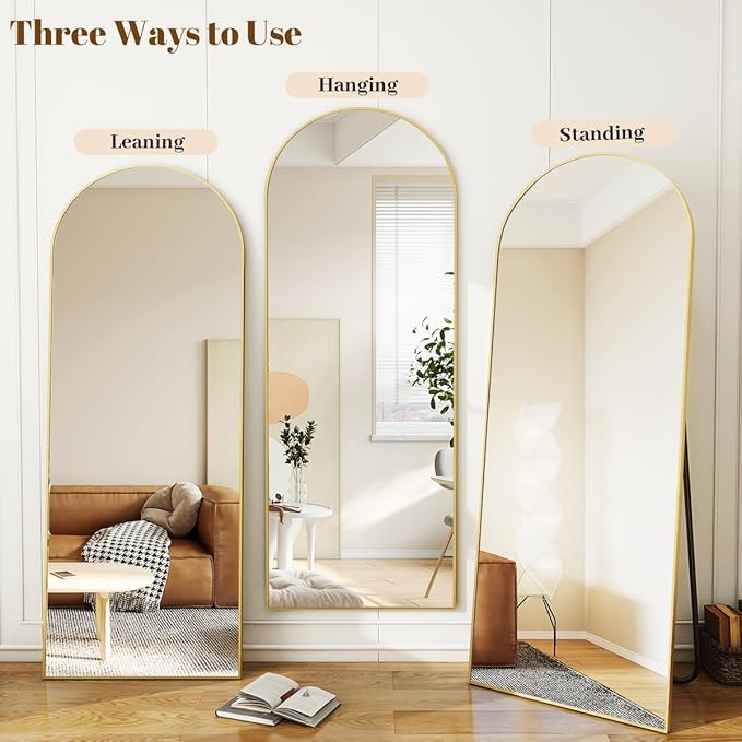Koonmi 40"x86" Arched Full Length Mirror, Gold Large Floor Mirror with Aluminum Alloy Frame, Standing Hanging or Leaning Wall-Mounted Full Body Mirror for Living Room and Bedroom