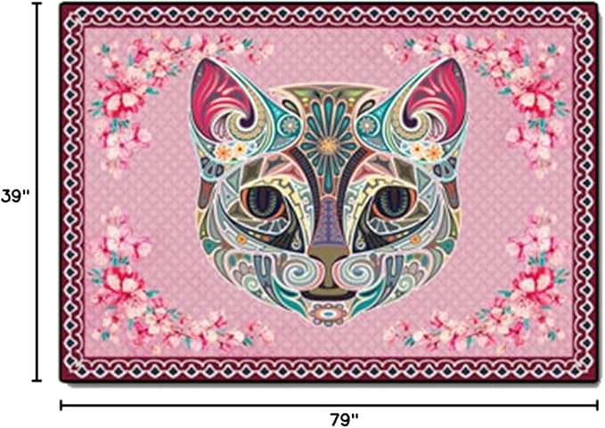 Cartoon Animal Pattern Area Rug Cute Cat Luxury Floral Decor for Carpet Farmhouse Bedroom Living Room Rugs Bathroom Kitchen Runner Mat Indoor Outdoor Non Slip Doormat 3.2' X 6.5'