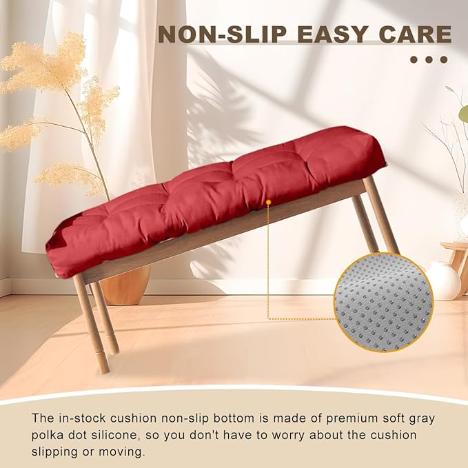 Bench Cushion 36 inches,Indoor/Outdoor Non-Slip Tufted Cushions, Premium Waterproof Linen, Soft Piano Sofa Cushions, Entryway Storage, Bay Window, High-Density Memory Foam(Dark Red-36x14x4in)