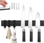Knife Magnetic Strip With 3 Hooks, 14" Magnetic Knife Holder for Wall Mount Fridge Refrigerator, No Drill Knife Magnet Tool Holder Bar Adhesive Backing, Kitchen Organizer Knives Block RV Accessories